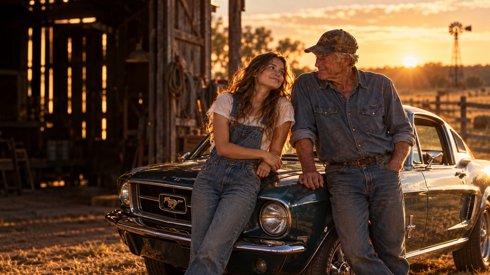 Emily and Dan by the Mustang